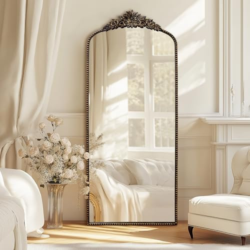 CASOLLY Black Antique Full Length Mirror, 75"x30" Traditional Elegant Floor Vintage Mirror with Ornate Matel Black Brush Gold Frame,Baroque Inspired Home Decor for Bedroom/Living Room/Hallway | Amazon (US)