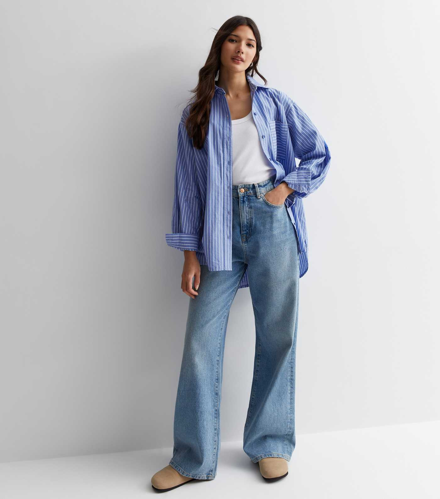 Blue Stripe Cotton Poplin Oversized Shirt | New Look | New Look (UK)