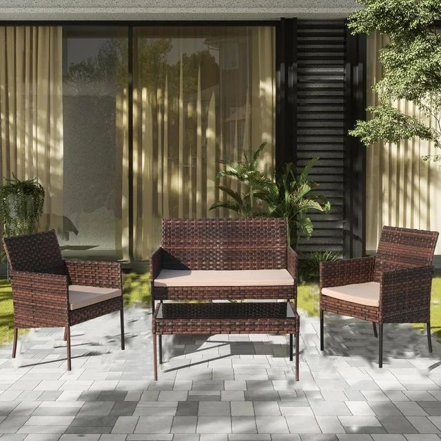 Segmart Patio Conversation Furniture Set, 4 Pieces Outdoor Wicker Rattan Chairs Sofa with Soft Cu... | Walmart (US)