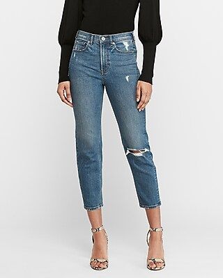 Super High Waisted Original Ripped Mom Jeans, Women's Size:8 | Express