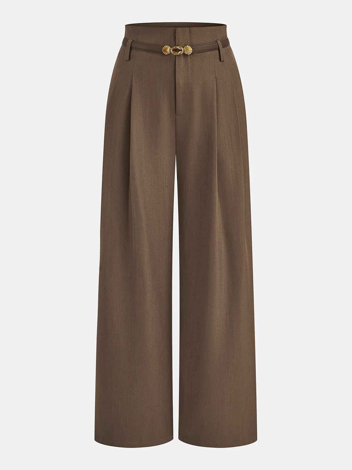 Belted Casual Mid-Waisted Pleated Pants | Commense