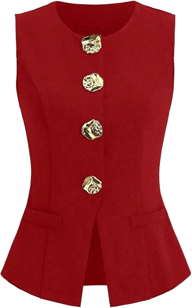 GORGLITTER Women's Plus Size Vest Tops Sleeveless Blazer Vest Button Down Waistcoat Business Work... | Amazon (US)