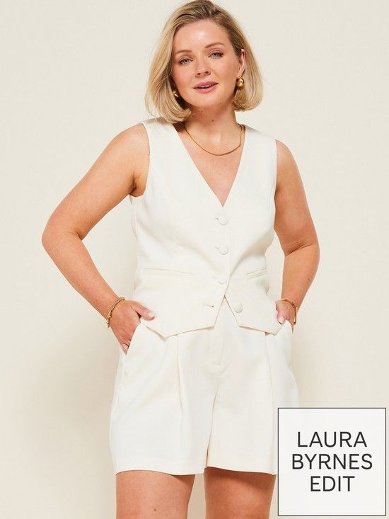 X Laura Byrnes Double Button Waistcoat - Cream | Very (UK)