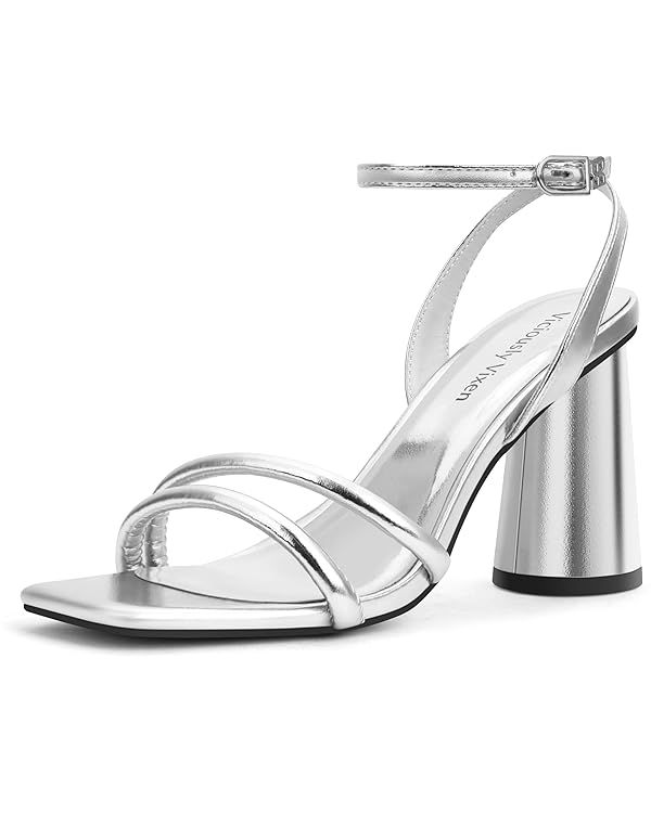Viciously Vixen Women's Block High Heels Square Toe Heeled Sandals Ankle Strap Shoes | Amazon (US)