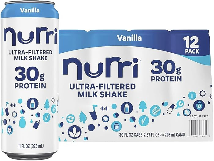 Nurri vanilla 12-Pack Ulta Filtered Milk Shake, 30g Protein, 1g Sugar, 150 Calories, 10 Vitamins,... | Amazon (US)