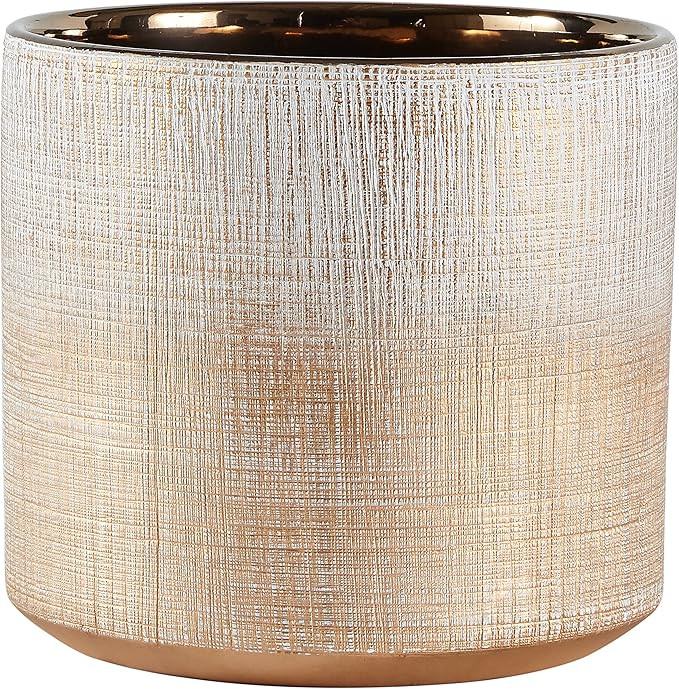 Amazon Brand – Rivet Rustic Stoneware Crosshatch Indoor Outdoor Flower Plant Pot, 6.25"H, Bronz... | Amazon (US)