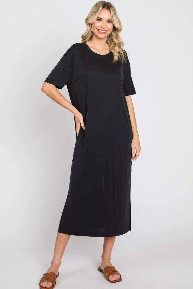 Black Midi T-Shirt Dress | PinkBlush Maternity