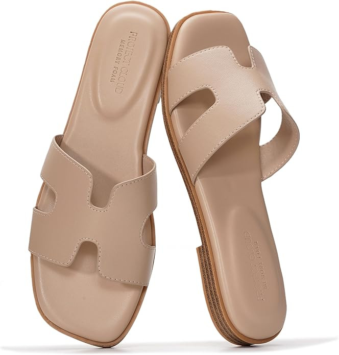 Project Cloud 100% Genuine Leather Sandals for Women 2026 - Fashion Flat Womens Sandals with Memo... | Amazon (US)