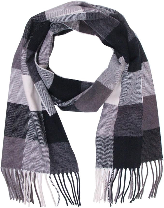Saferin Men Winter Plaid Soft Elegant Cashmere Feel Wrap Scarf Grey Plaid | Amazon (US)