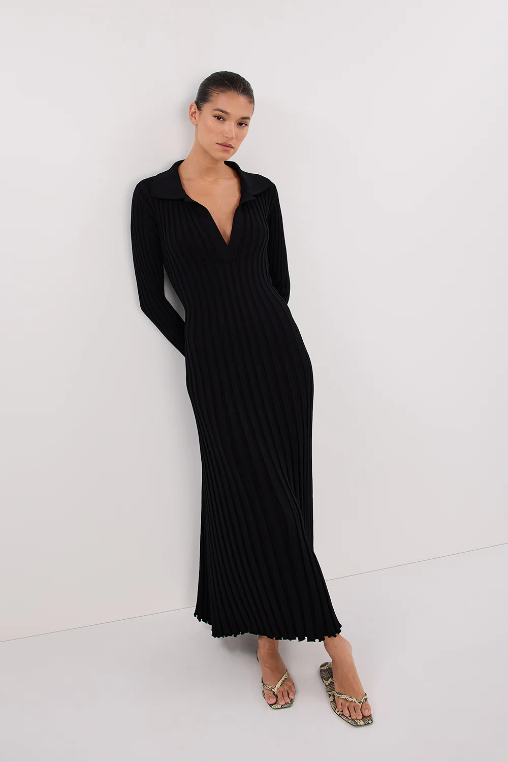 HAL BLACK LONG SLEEVE KNIT MIDI DRESS | DISSH