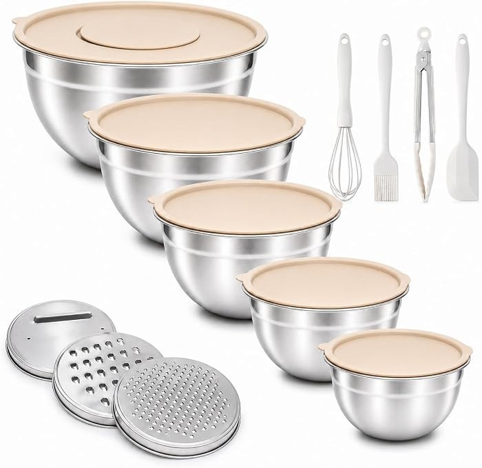 Edelstahl R\u00fchrsch\u00fcssel 5er Set mit Deckel, Sch\u00fcssel Set K\u00fcche Salatsch\u00fcs... | Amazon (DE)