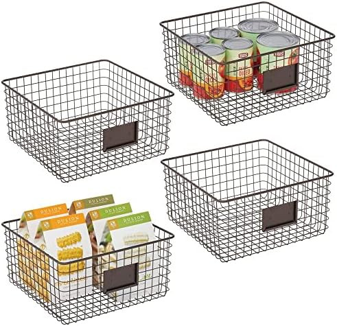 mDesign Farmhouse Decor Metal Wire Food Organizer Storage Bin Baskets with Label Slot for Kitchen Ca | Amazon (US)