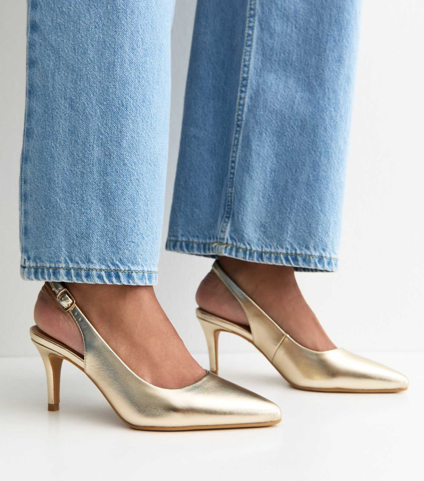 Gold Faux Leather Slingback Stiletto Court Shoes | New Look | New Look (UK)