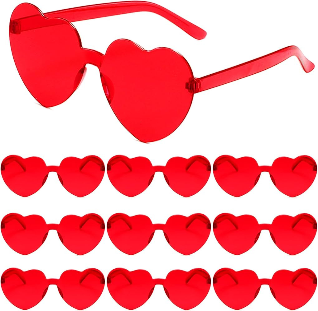Valentines Day Heart Glasses, 10 Pack Rimless Heart Sunglasses, Stylish and Safe Eyewear in Red, ... | Amazon (US)