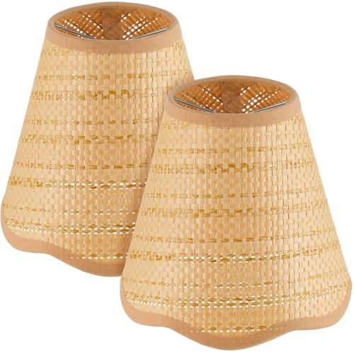 Glooglitter 2 Pcs Clip-On Chandelier Lamps Shade Small Scalloped Lampshade 3"Top x 6"Bottom x 5-1/4"Slant Height Empire Brown Lamp Shade Chandelier or Accent Lamp (Woven,Boho) | Amazon (US)
