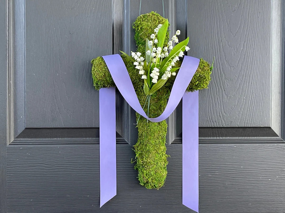 Moss Easter Cross Wreath: Lily of the Valley Spring Decor - Etsy | Etsy (US)