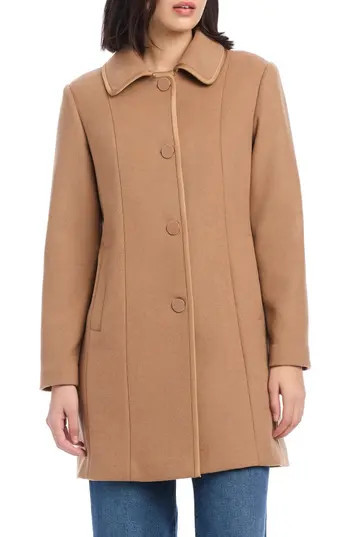 Kate Spade New York satin pipe trim wool blend coat in Camel at Nordstrom Rack, Size Small | Nordstrom Rack