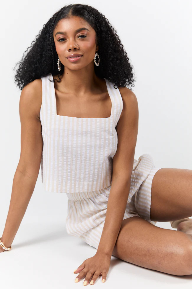 Can't Convince Me Ivory and Taupe Striped Woven Set | Pink Lily