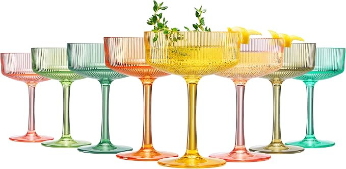 Khen Acrylic Ribbed Vintage Art Deco Martini Glasses, Set of 8 8oz Spring & Summer Pastel Shatter... | Amazon (US)