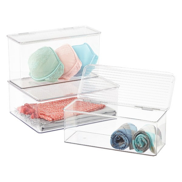 iDESIGN Medium Hinged-Lid Stackable Box Clear | The Container Store