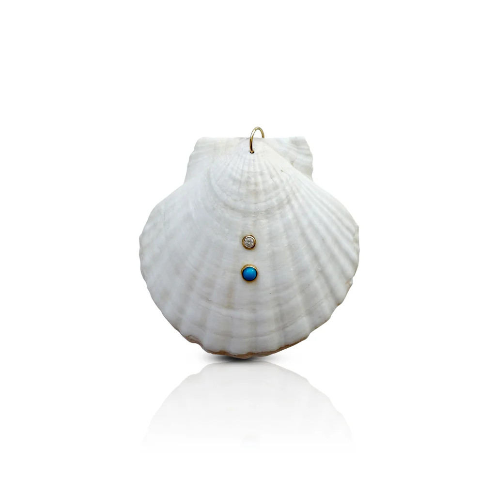 14k Bezel Turquoise + Diamond Clam Shell | S. Carter Designs