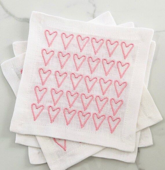 Valentine Hearts Linen Cocktail Napkin Set/barware/cocktail | Etsy | Etsy (US)