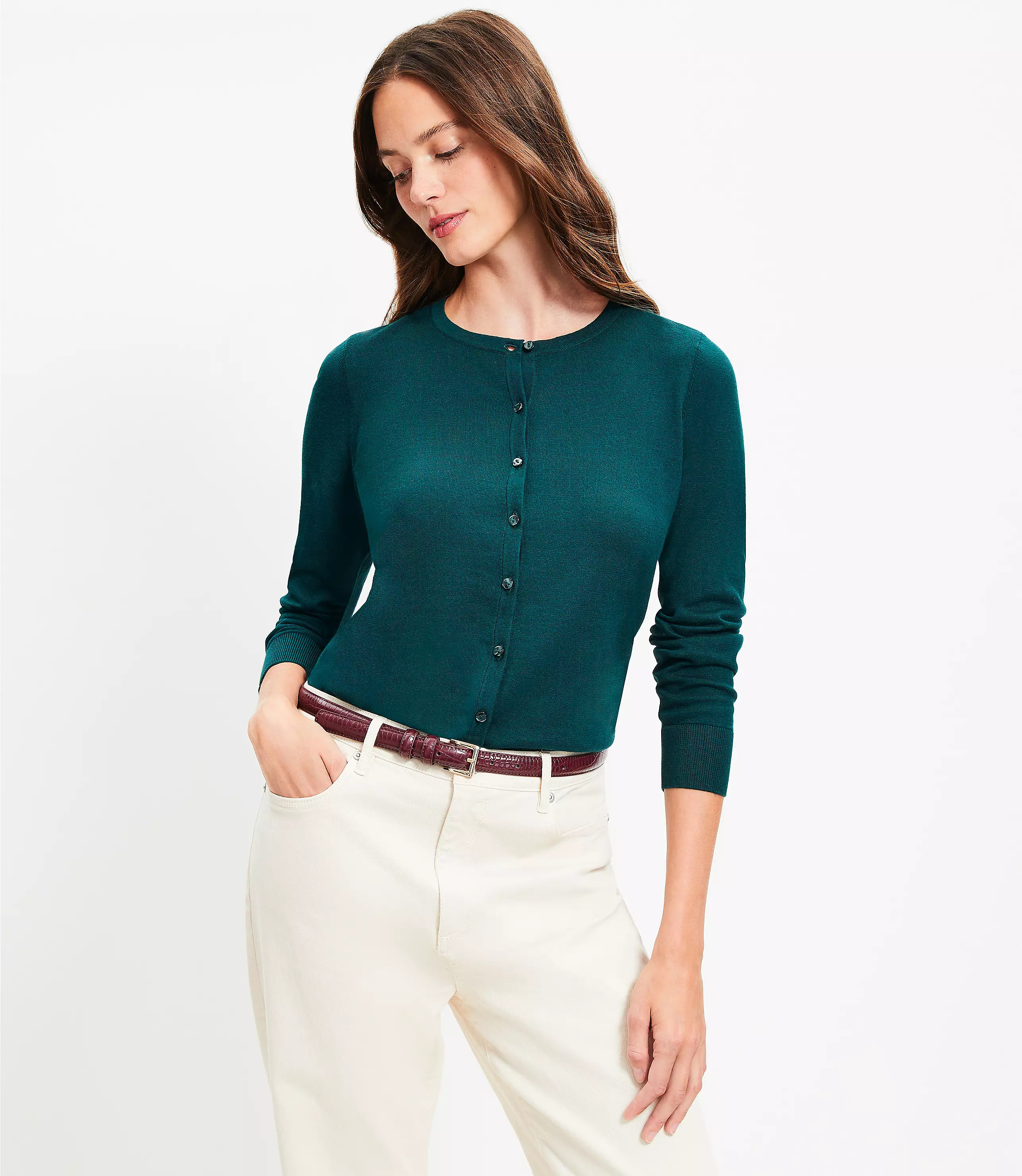 Crew Neck Cardigan | LOFT