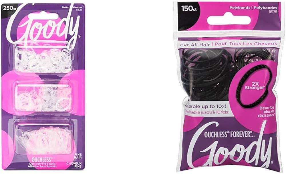 Goody Ouchless 250 Count Clear & 150 Count Black Polyband Elastic Hair Ties | Amazon (US)