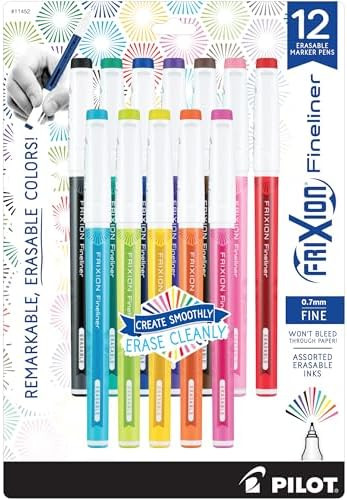 Pilot FriXion Fineliner Erasable Marker Pens, Fine Point 0.7 mm, Pack of 12, Assorted Colors, Era... | Amazon (US)