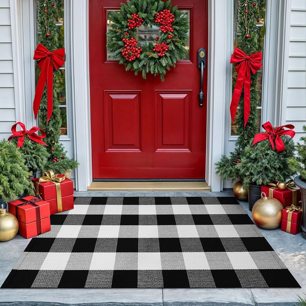 KOZYFLY Buffalo Plaid Area Rugs 27.5x43 Inches Black and White Checkered Rug Washable Front Door ... | Amazon (US)
