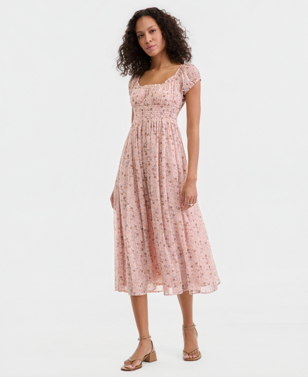 Lucky Brand Women's Smocked Floral Midi Dress - Blush Floral | Macy's