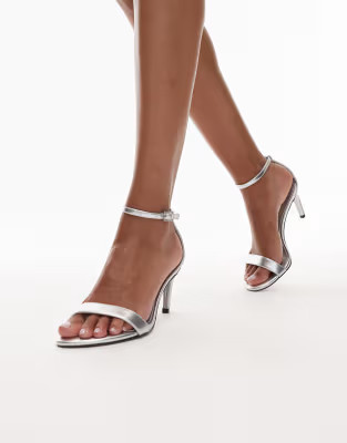 Topshop Isabelle 2 part banana heel sandal in silver | ASOS (Global)