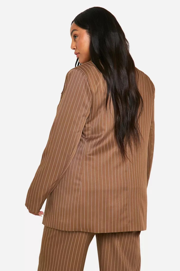 Plus Pinstripe Oversized Double Breasted Blazer | boohoo (US & Canada)