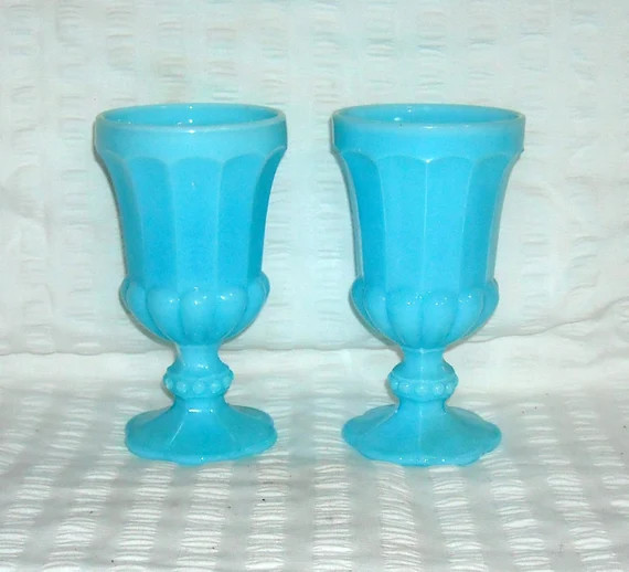 A Pair of Blue Milk Glass Goblets | Etsy | Etsy (US)