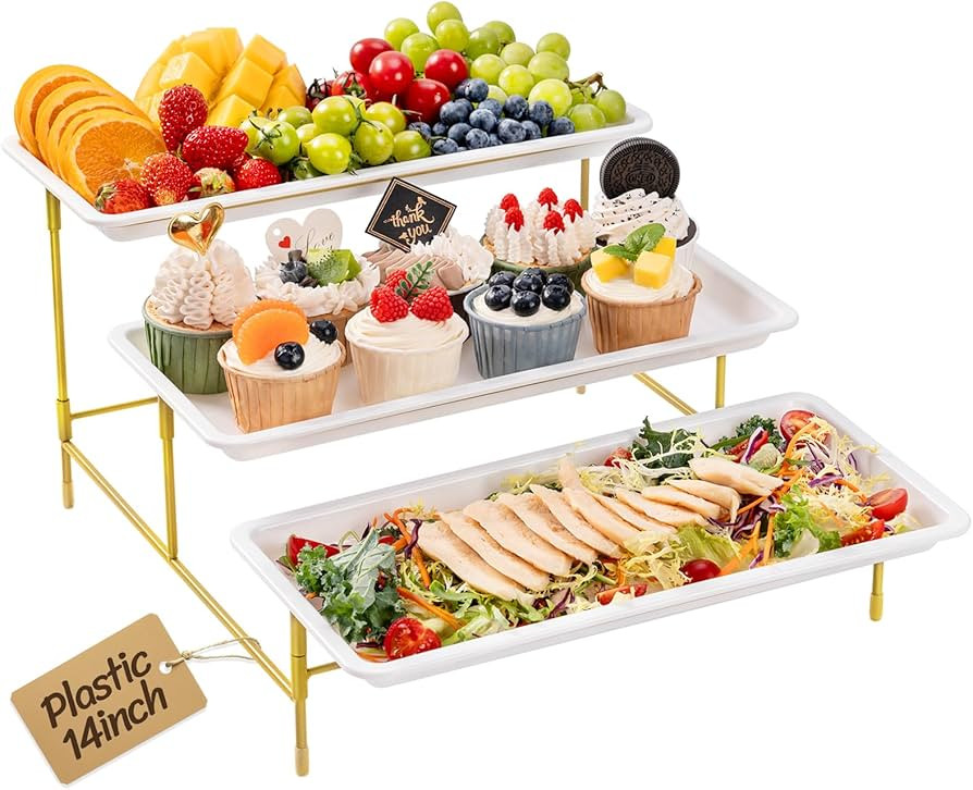 Lifewit 3 Tier Serving Tray for Party, 36 x 17 cm/14 x 6.5 Plastic Serving Platters, White Tiered... | Amazon (US)