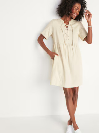 Lace-Up Twill Shift Dress for Women | Old Navy (US)