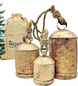 HIGHBIX Set of 3 Giant Harmony Cow Bells Huge Vintage Handmade Rustic Lucky Christmas Hanging XL ... | Amazon (US)