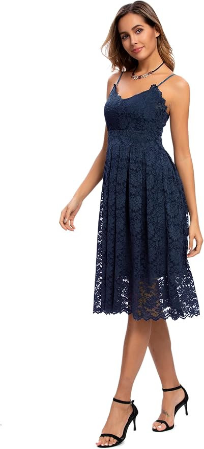 Atnlewhi Womens Spaghetti Strap V Neck Sleeveless A Line Lace Dresses for Evening Cocktail Formal... | Amazon (US)