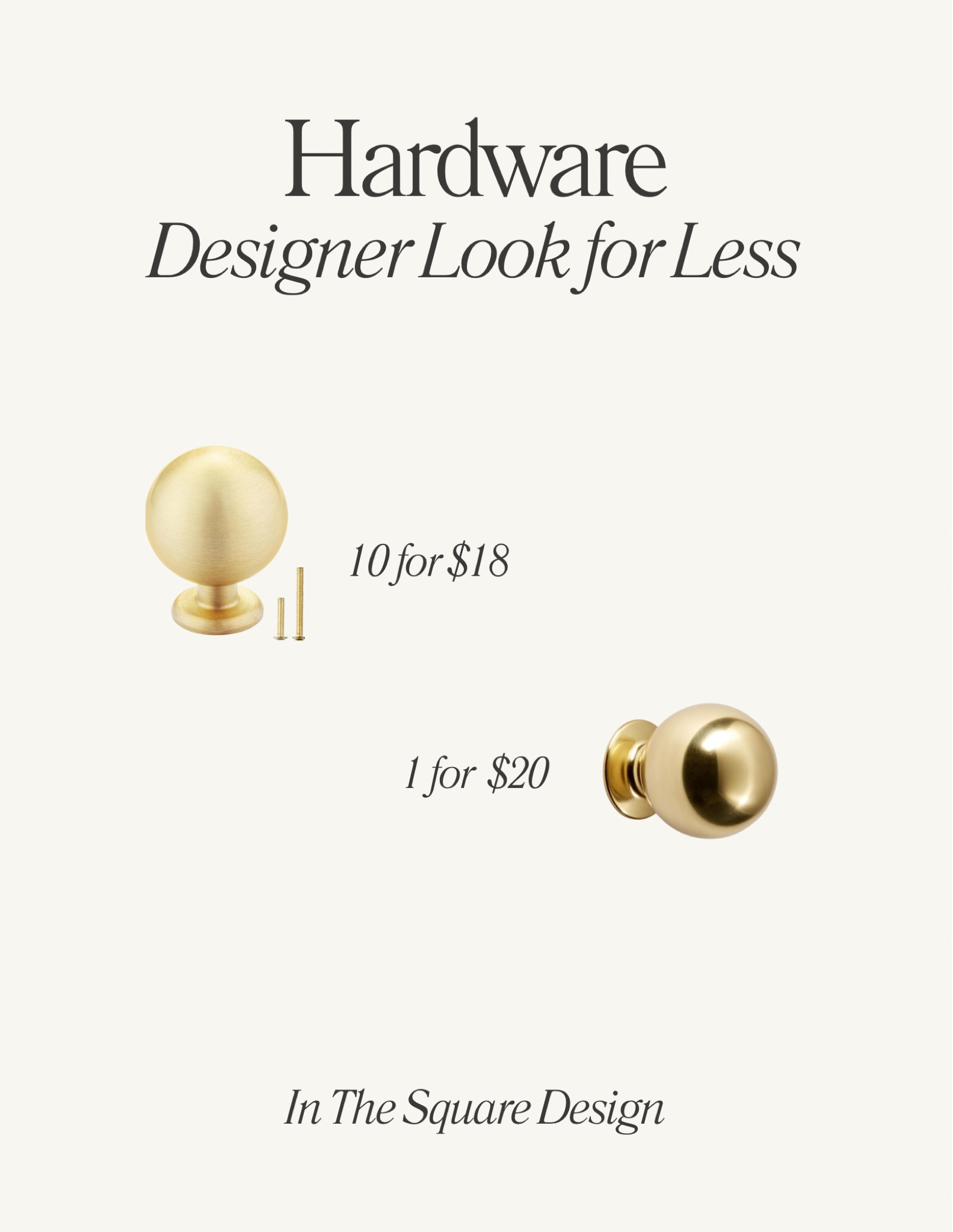 Designer look for less brass knobs! Great quality, they have a great weight to them and SO affordable. They’re sure to elevate any project or design!

Compare 5 for $24.99, to 1 for $20. Such a steal!

Hardware dupe, dupe alert, DIY 

#LTKstyletip #LTKhome #LTKfindsunder50