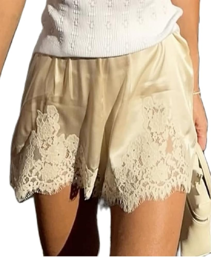 Women Lace Trim Satin Shorts Silk Boxers Lounge Shorts Slips Satin Bloomers Culotte Short Pettipa... | Amazon (US)