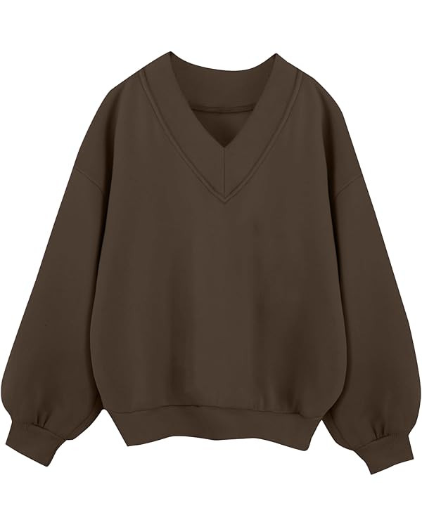Remidoo Oversized Sweatshirt for Women V Neck Sweatshirts Casual Fleece Long Sleeve Pullover Top | Amazon (US)