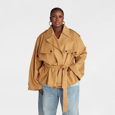 KBB by KAHLANA Women's 'The Belted Cropped Trench Jacket' - Light Brown XXL | Target