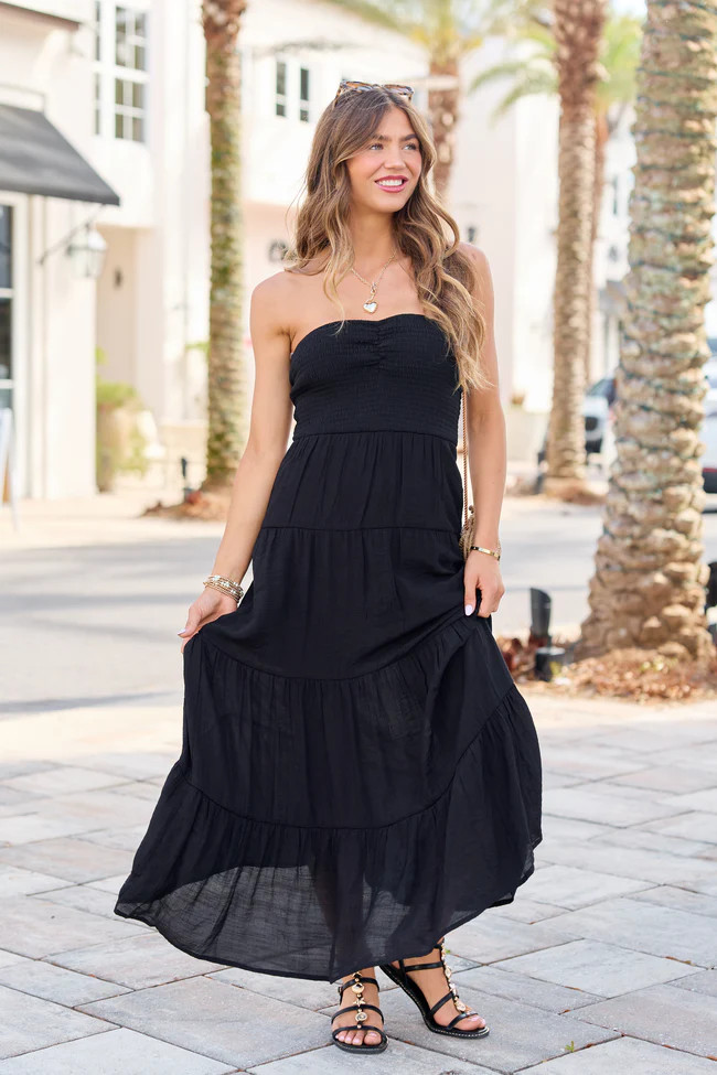 Ainsley Black Strapless Maxi Dress | Pink Lily