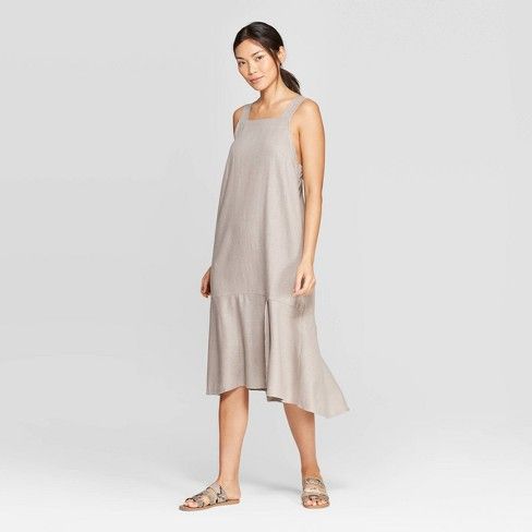 Women's Sleeveless Square Neck Ruffle Bias Skirt Midi Dress - Prologue™ Taupe | Target