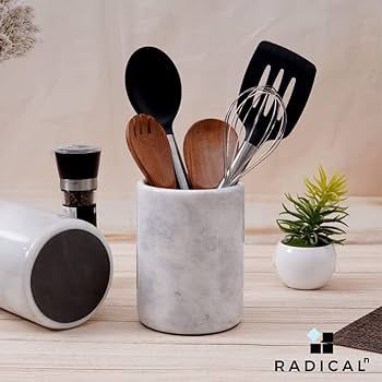 Amazon.com: Radicaln Marble Utensil Holder Spoon Caddy Countertop White Handmade kitchen Utensils... | Amazon (US)