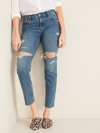 Mid-Rise Boyfriend Straight Distressed Jeans for Women | Old Navy (US)