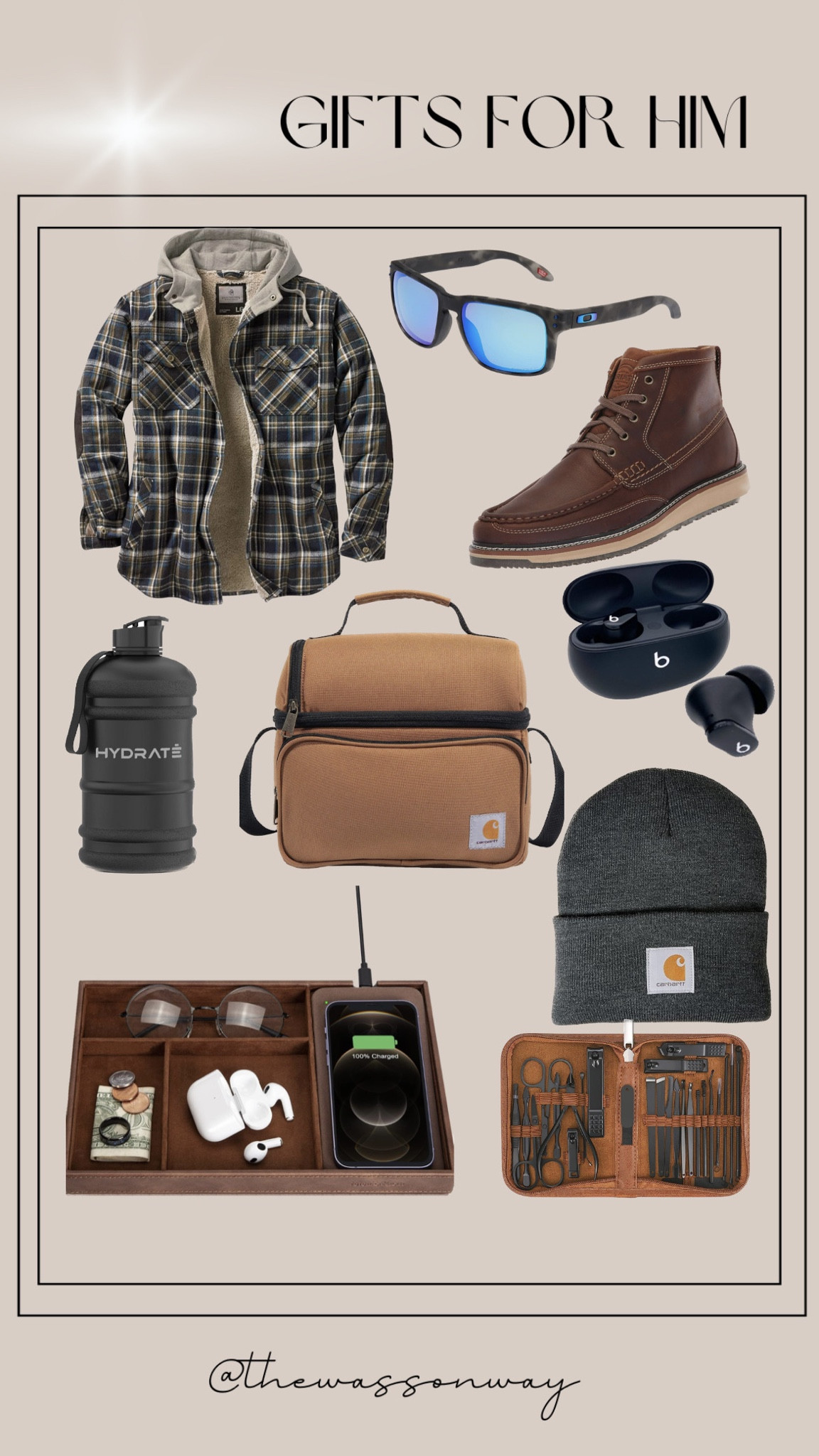 Gift ideas for him! 

Brown boots for casual or work, carhartt stocking cap, Oakley sunglasses, catch all tray, phone charger, manicure set, beats headphones, flannel, flannel outdoor shirt, lunch box, hydrate water bottle

#LTKHolidaySale #LTKHoliday #LTKGiftGuide