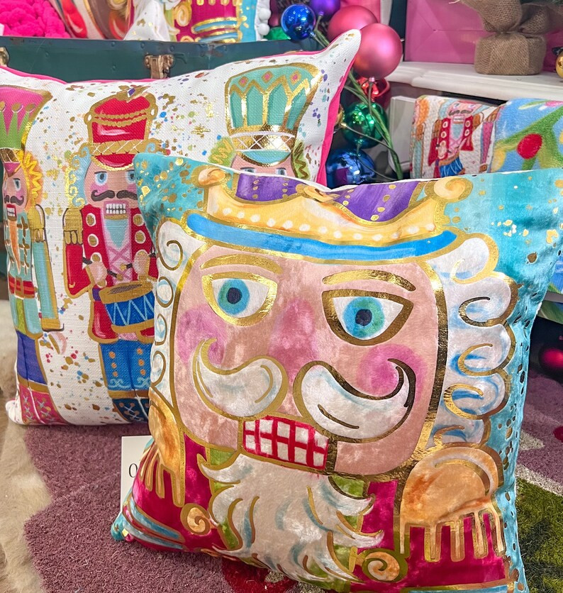 Turquoise Colorful Gold Foil Nutcracker Pillow Christmas - Etsy | Etsy (US)