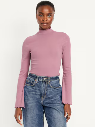 Mock-Neck Lettuce-Edge Rib Top | Old Navy (US)