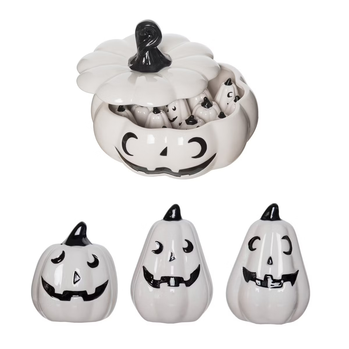 Transpac Halloween Figural Pumpkins in Bowl Dolomite Salt and Pepper Shakers Collectables Black a... | Target